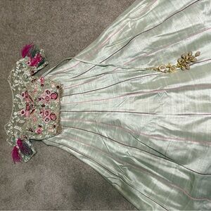 Elegant Floral traditional Dress (Lengha) in sage green and Pink
